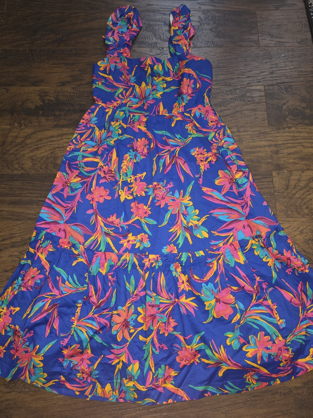 J. Crew Blue Floral Square-Neck Tiered Midi Dress - Picture 4 of 10